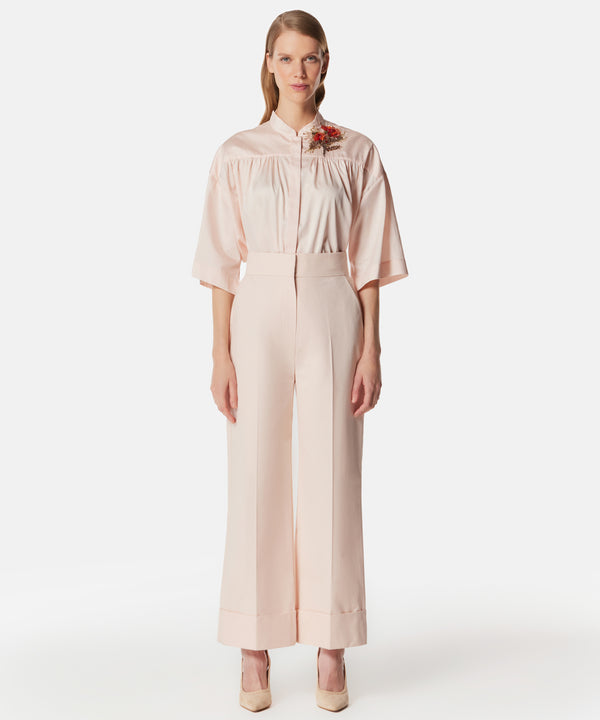 Machka Folded Hem Solid Trousers Powder