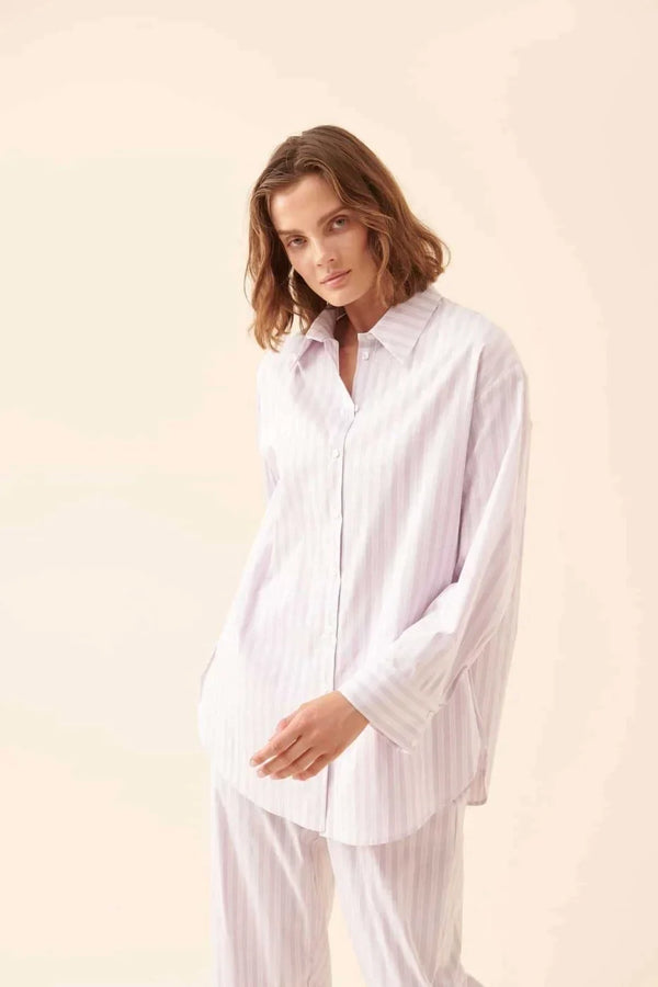 Roman Striped Long Sleeves Shirt Lilac