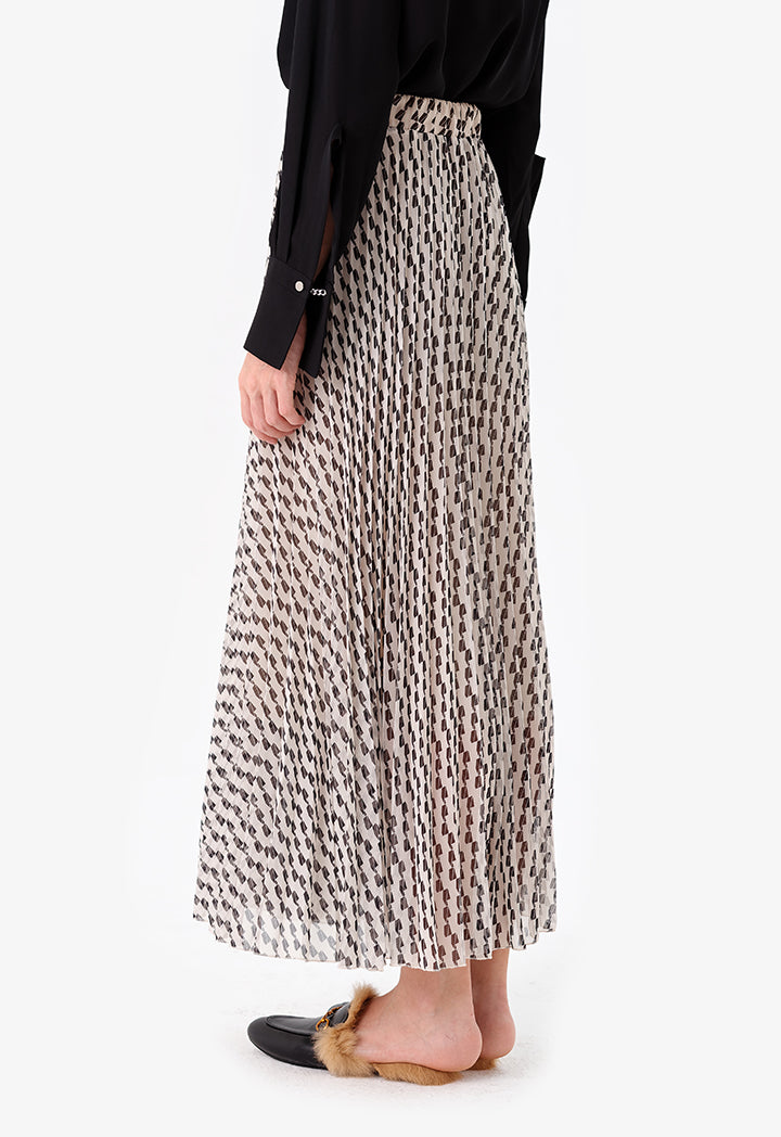 Choice Patterned Pleated Skirt Offwhite