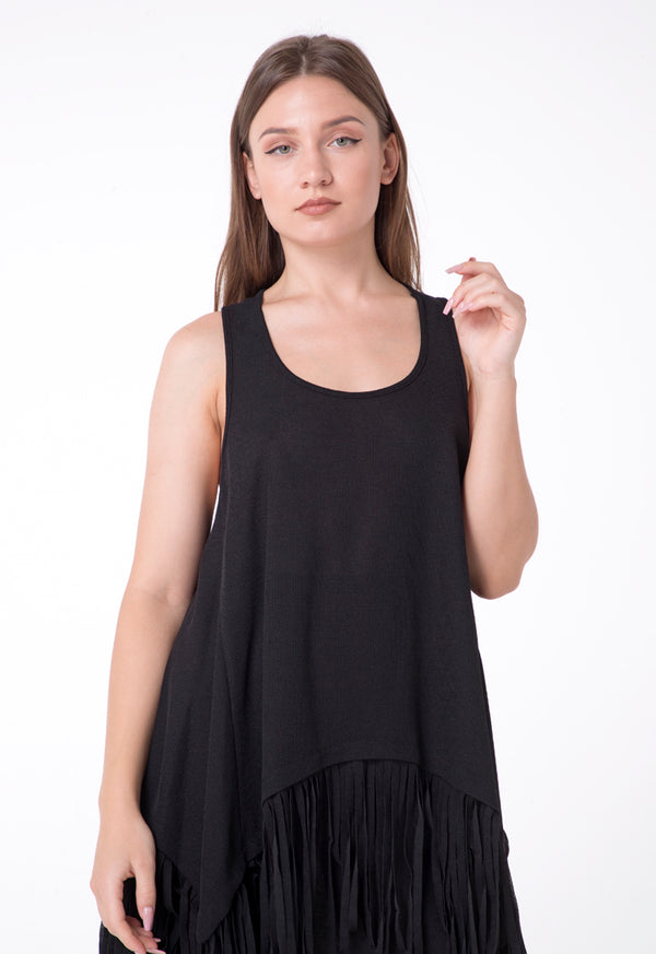 BERRIN KNITWEAR WIDE FRILL N/SL BLACK