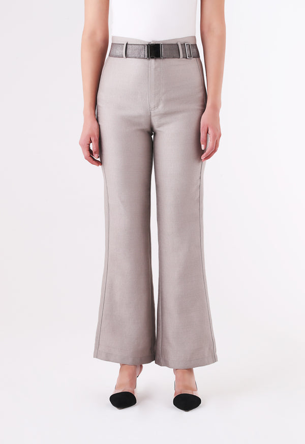 BERRIN Plain High Waist Flare Trouser SILVER