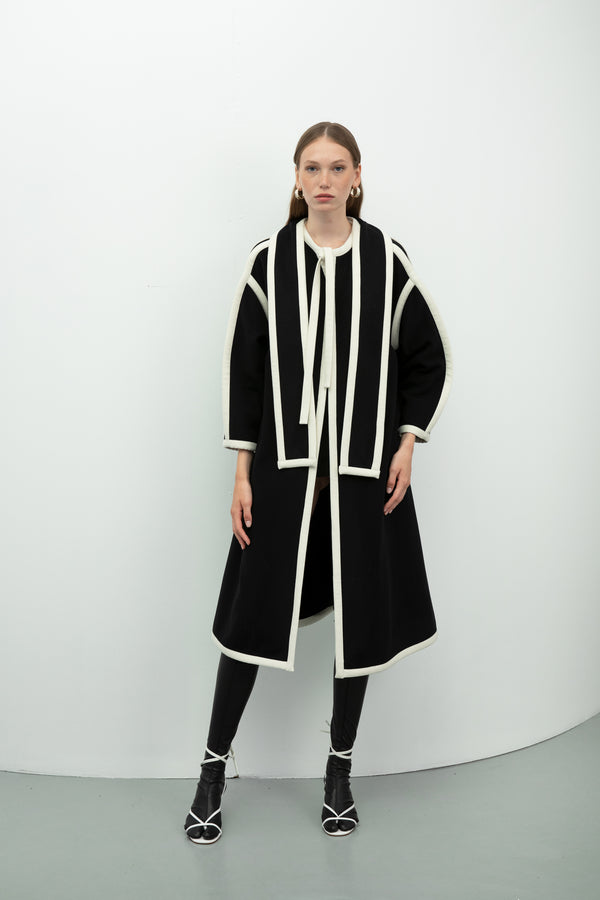 Baqa Piping Detail Coat Black