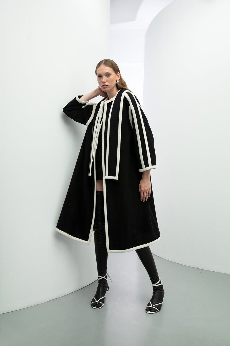 Baqa Piping Detail Coat Black