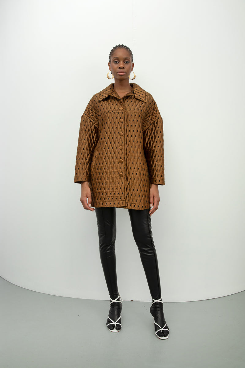 Baqa Quilted Oversized Jacket Camel