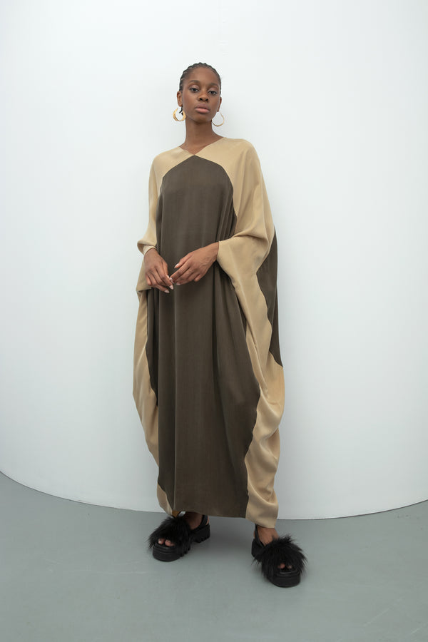 Baqa Colorblock Oversized Dress Khaki