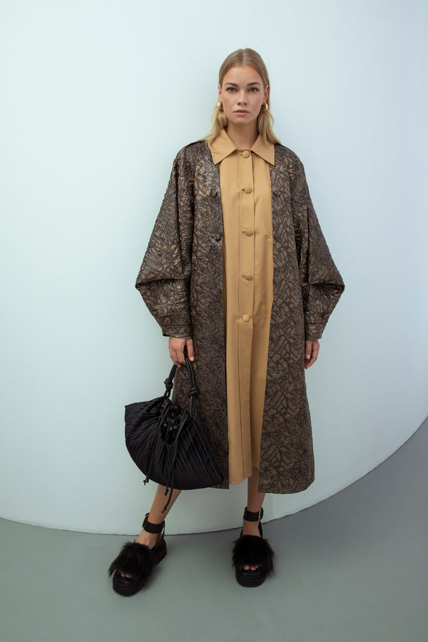 Baqa Jacquard Embroidered Coat Brown