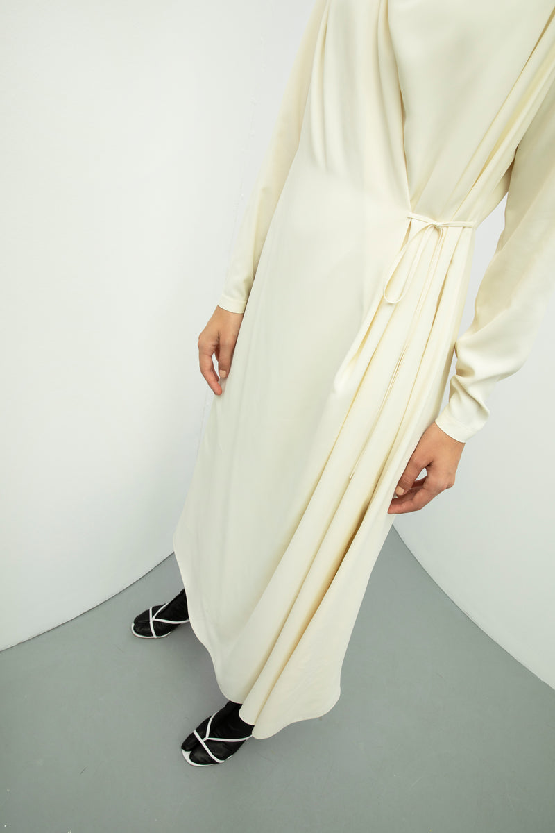 Baqa Wrap Detail Draped Dress  Cream