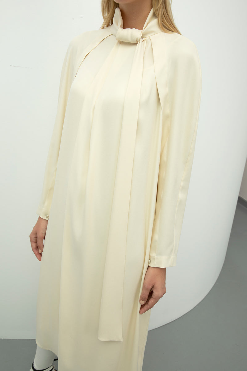 Baqa Collar-Tie Detail Dress Cream