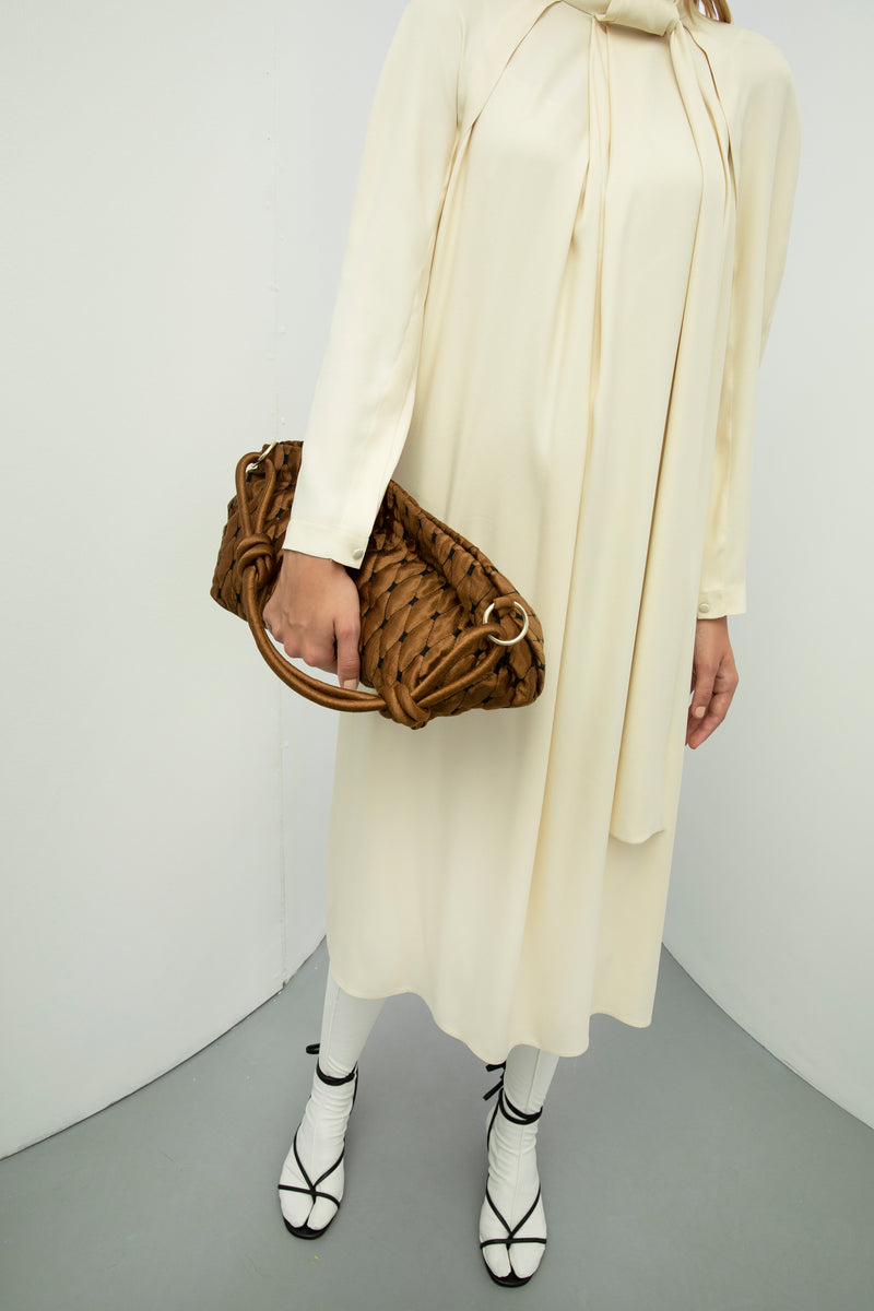 Baqa Collar-Tie Detail Dress Cream