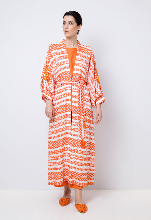 Choice Contrast Long Balloon Sleeves Abaya Orange