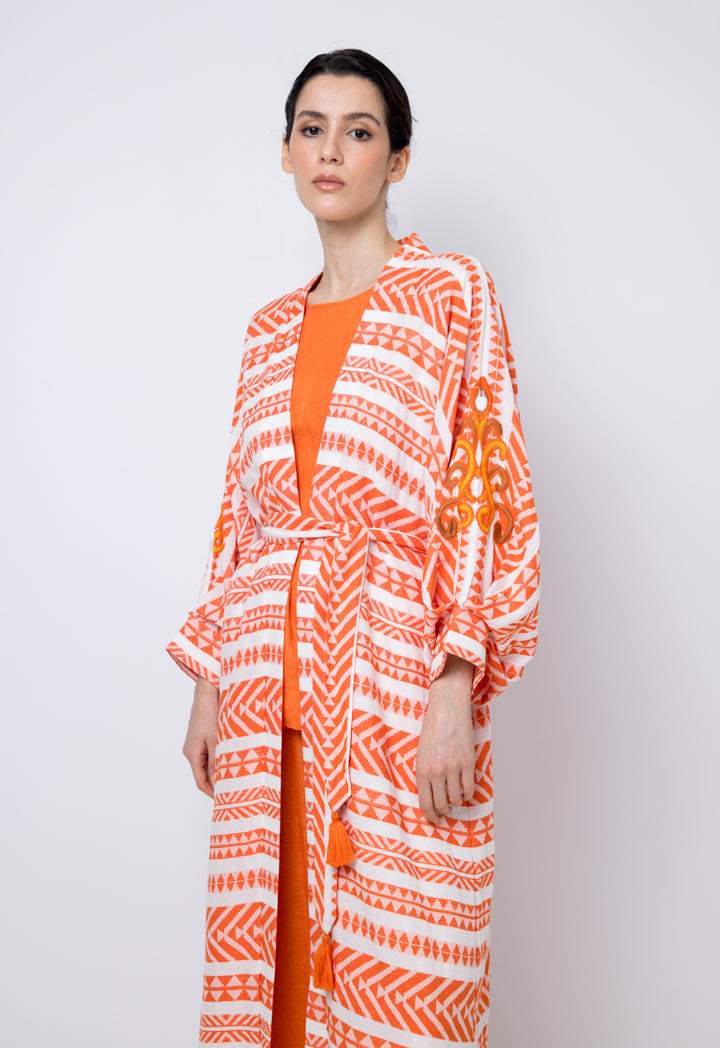 Choice Contrast Long Balloon Sleeves Abaya Orange