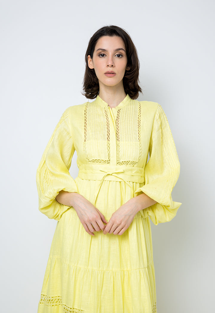 Choice Embroidered Detail Midi Dress Yellow