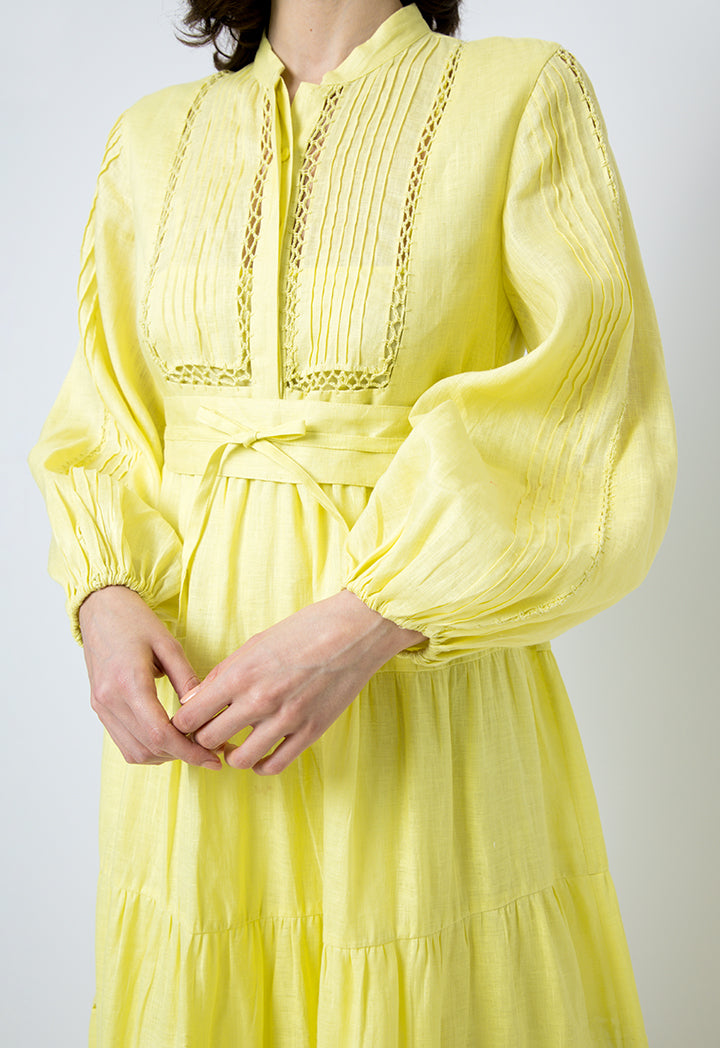 Choice Embroidered Detail Midi Dress Yellow