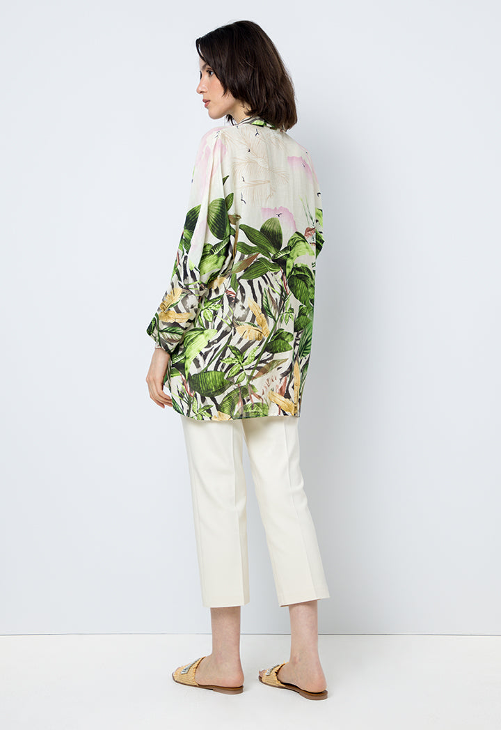 Choice Printed Shirt With Belt Beige-Print