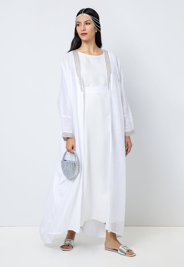 Choice Embellished Beads Maxi Oversize Abaya Offwhite