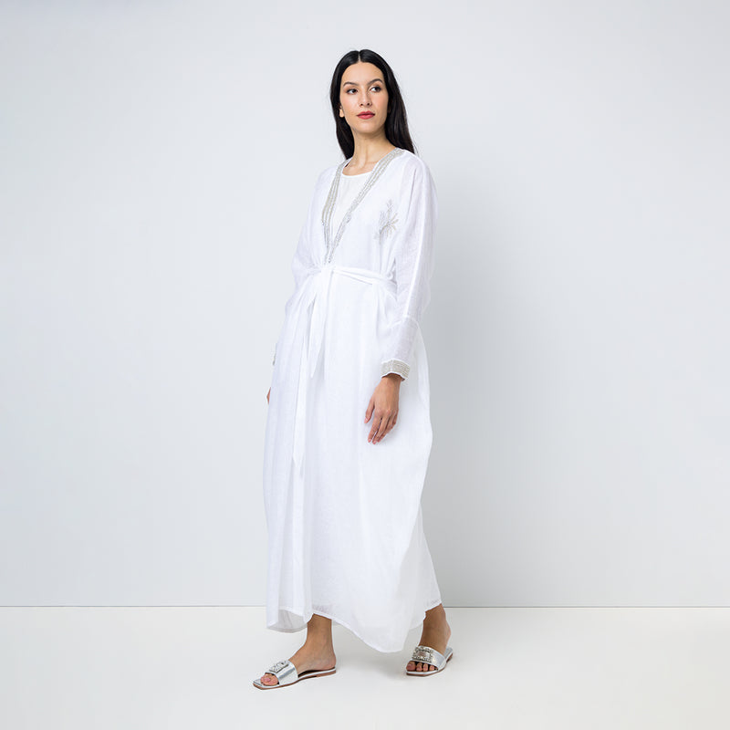 Choice Embellished Beads Maxi Oversize Abaya Offwhite