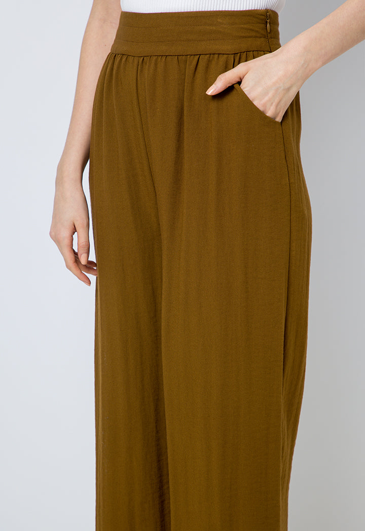 Choice Solid Wide Leg Trousers Brown