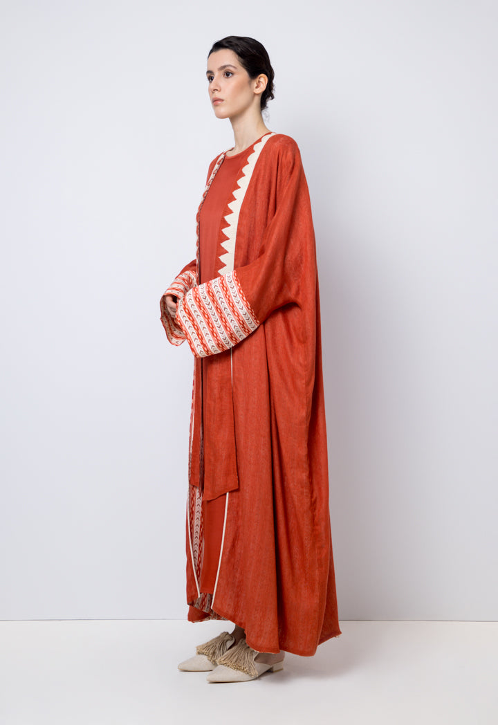 Choice Embroidered Kimono Sleeves Maxi Abaya Brick