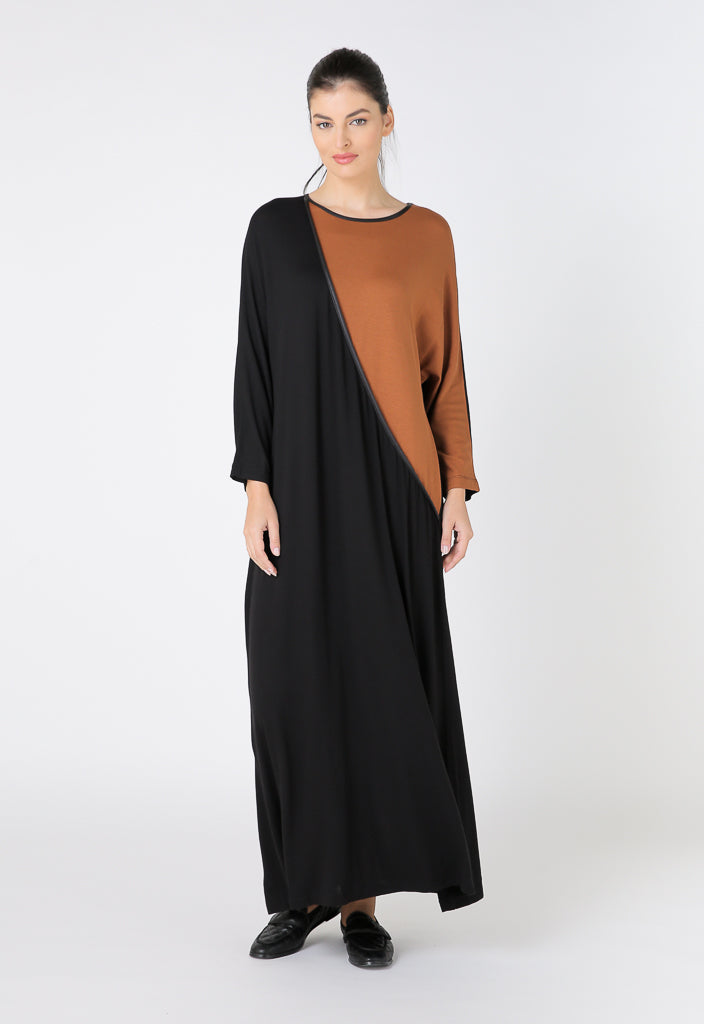 Choice Long Sleeve Leisure Jersey Dress Black-Cinnamon