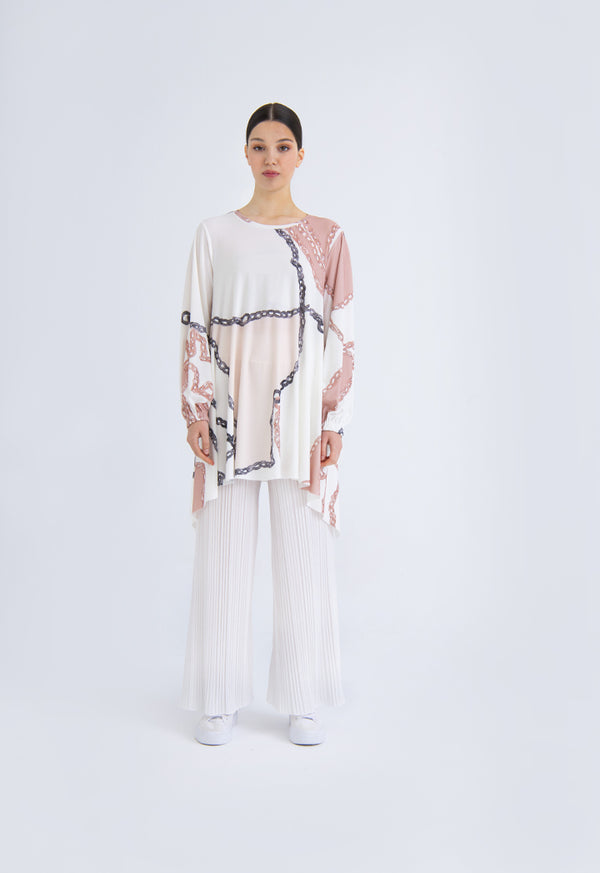 Choice Solid Color Knitted Pleated Culottes Off White