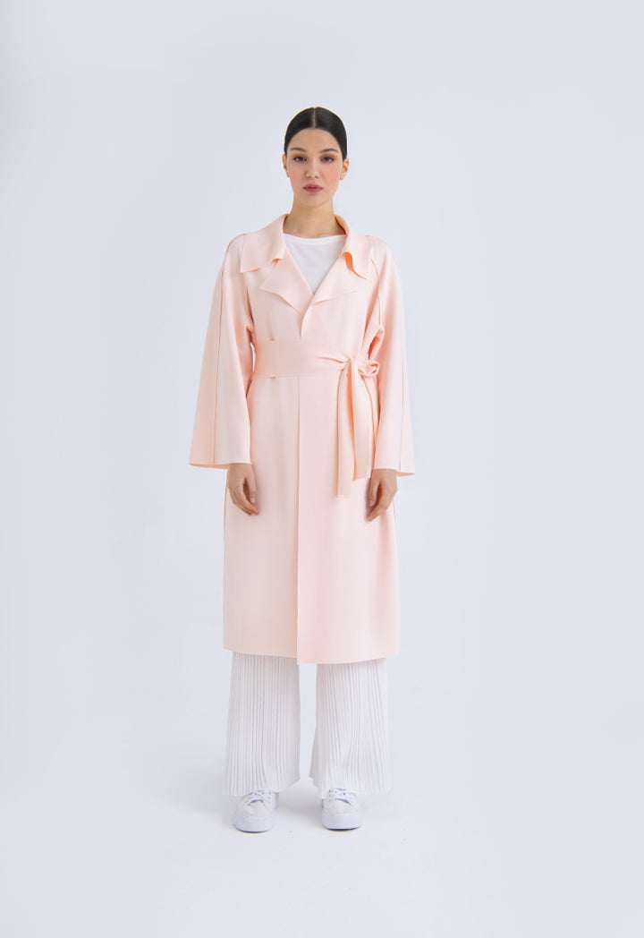 Choice Draped Lapel Open Front Exposed Seam Outerwear Blush