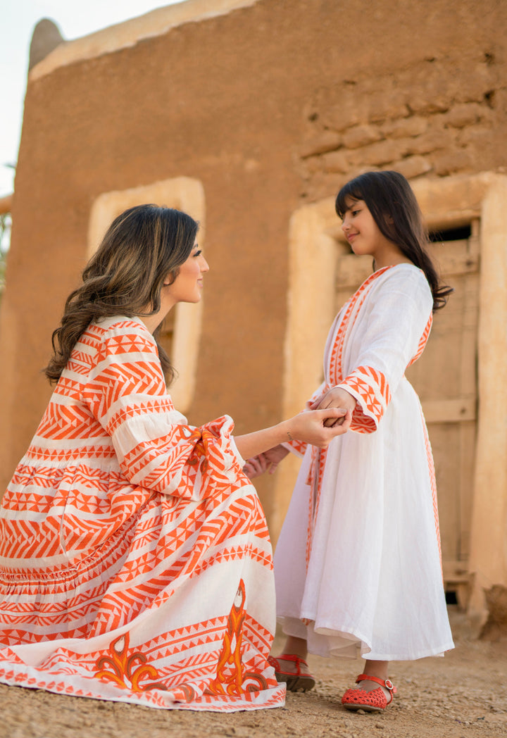 Choice Contrast Puff Long Sleeves Dress Orange