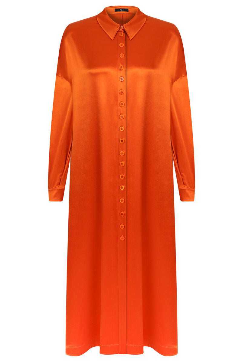 Nu Long Sleeve Comfortable Fit Shirt Dress Flame