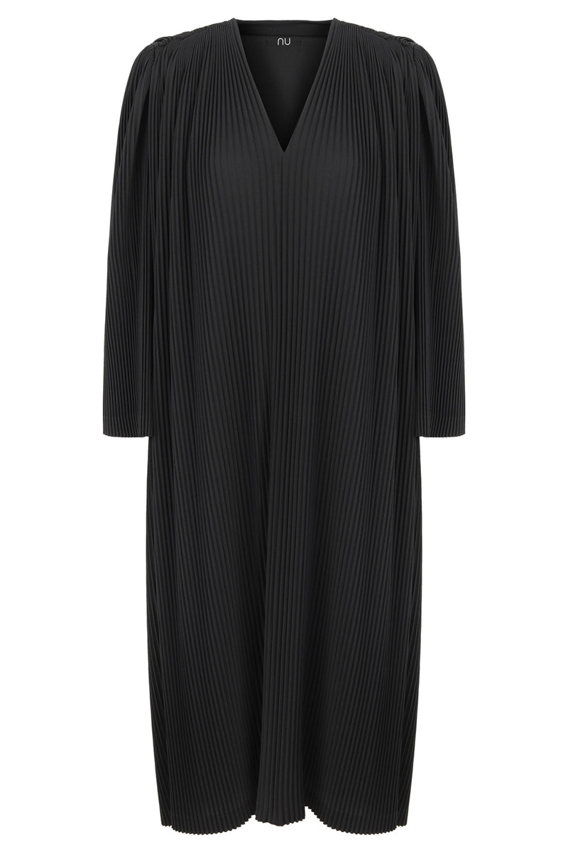 Nu Long Sleeve Pleated Midi Dress Black