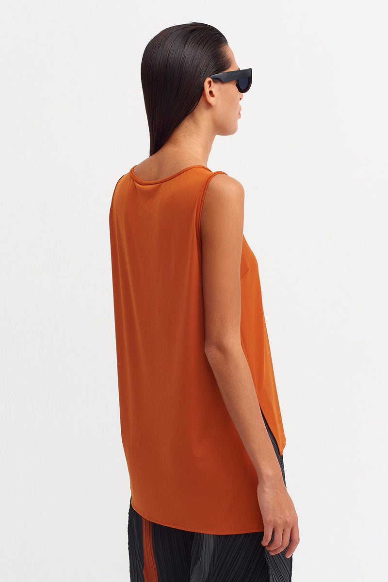 Nu Sleeveless Dip Hem T-Shirt Terra Cotta