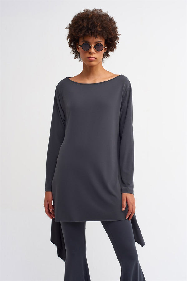 Nu Asymmetrical Hem Blouse Ebony