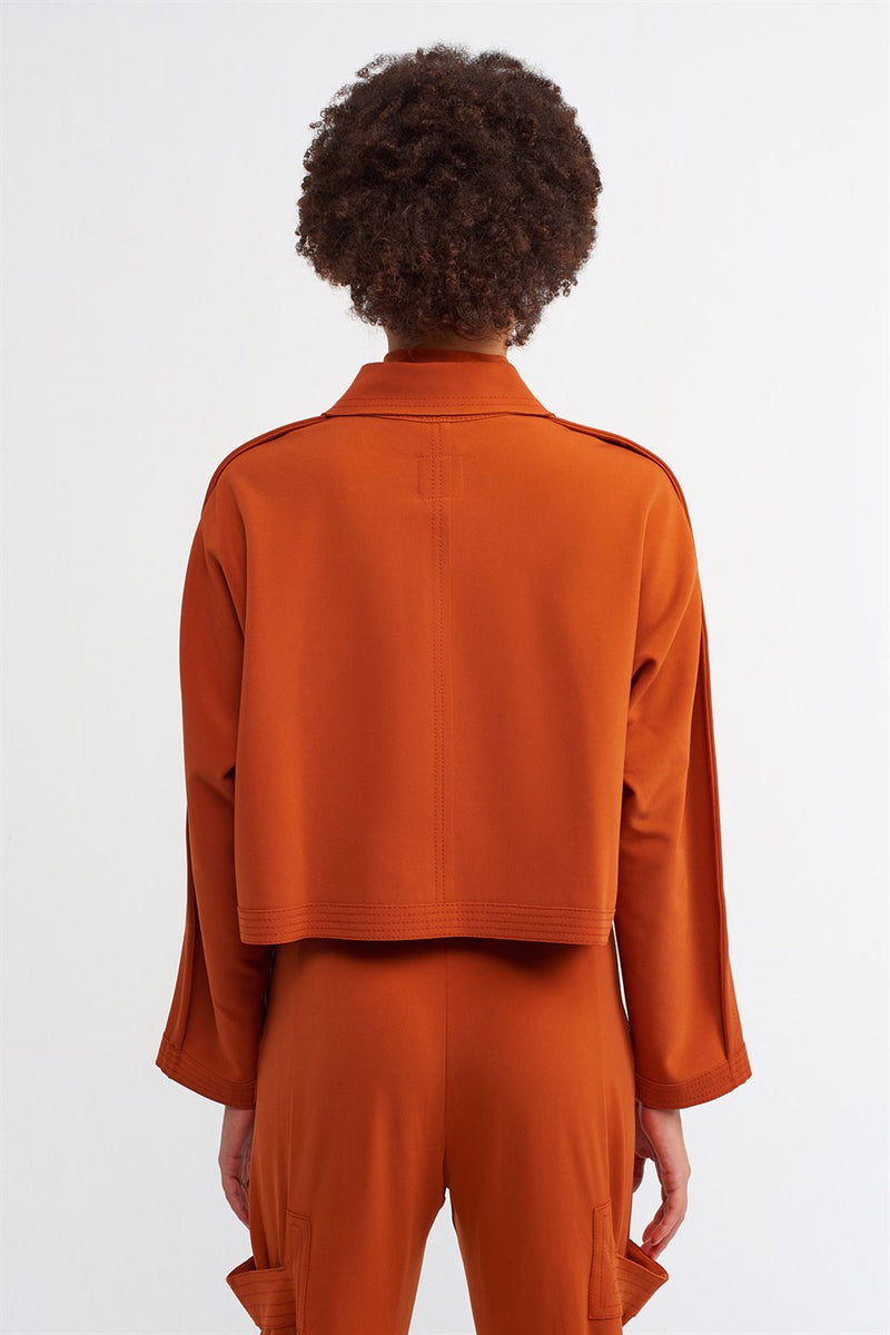 Nu Button Detail Crop Jacket Terra Cotta