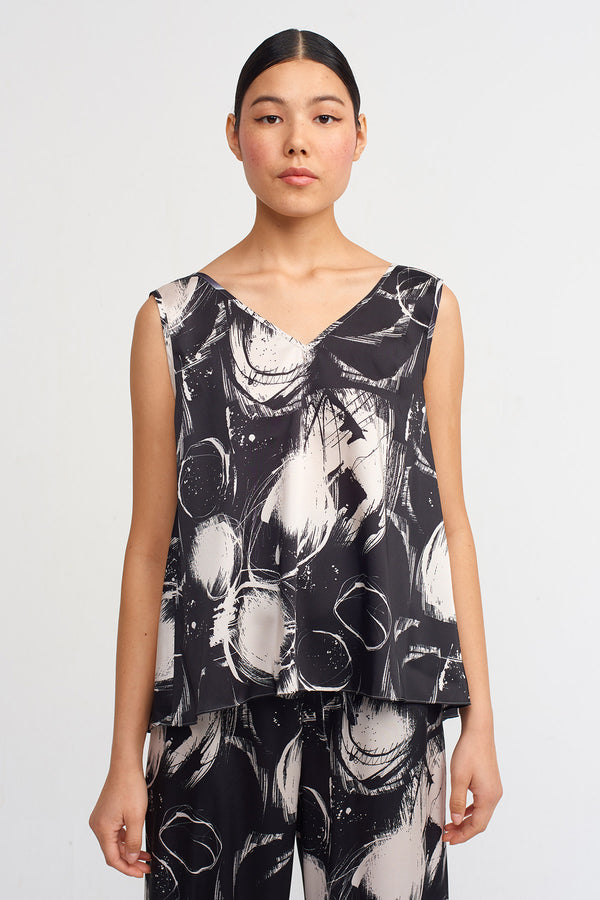 Nu Printed Sleeveless Blouse Black