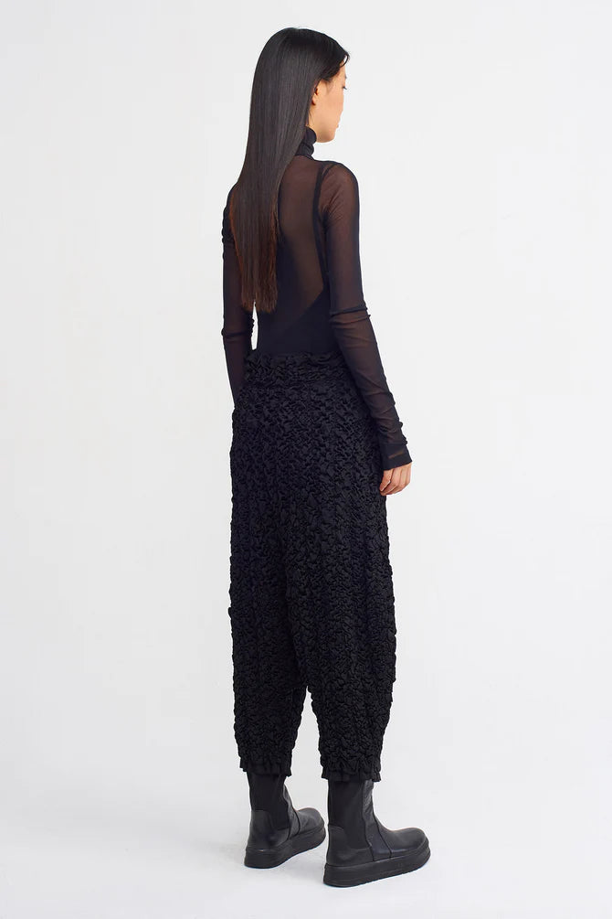 Nu All Over Ruched Pattern Harem Pants Black