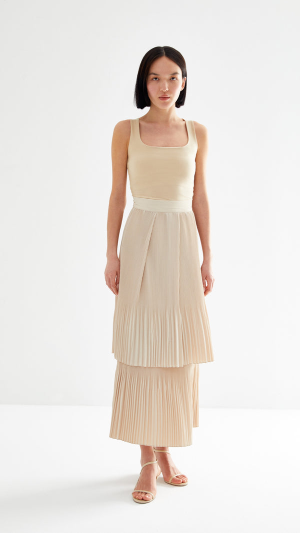 Kevsersarioglu Pleated Layered Skirt Beige