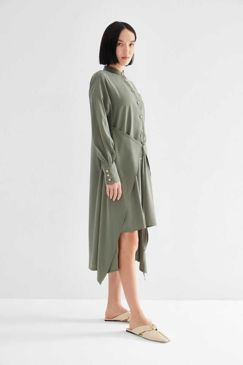 Kevsersarioglu Waist Tie-Detail Dress Khaki