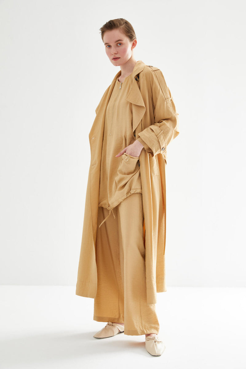 Kevsersarioglu Oversized Belted Trench Coat Beige