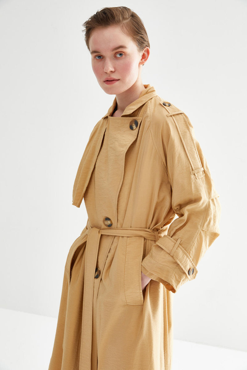 Kevsersarioglu Oversized Belted Trench Coat Beige