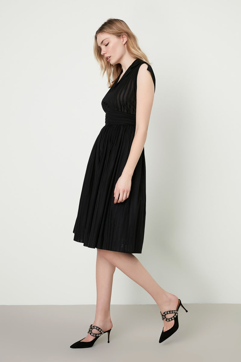 Machka Striped Sleeveless Fit And Flare Short Dress Black