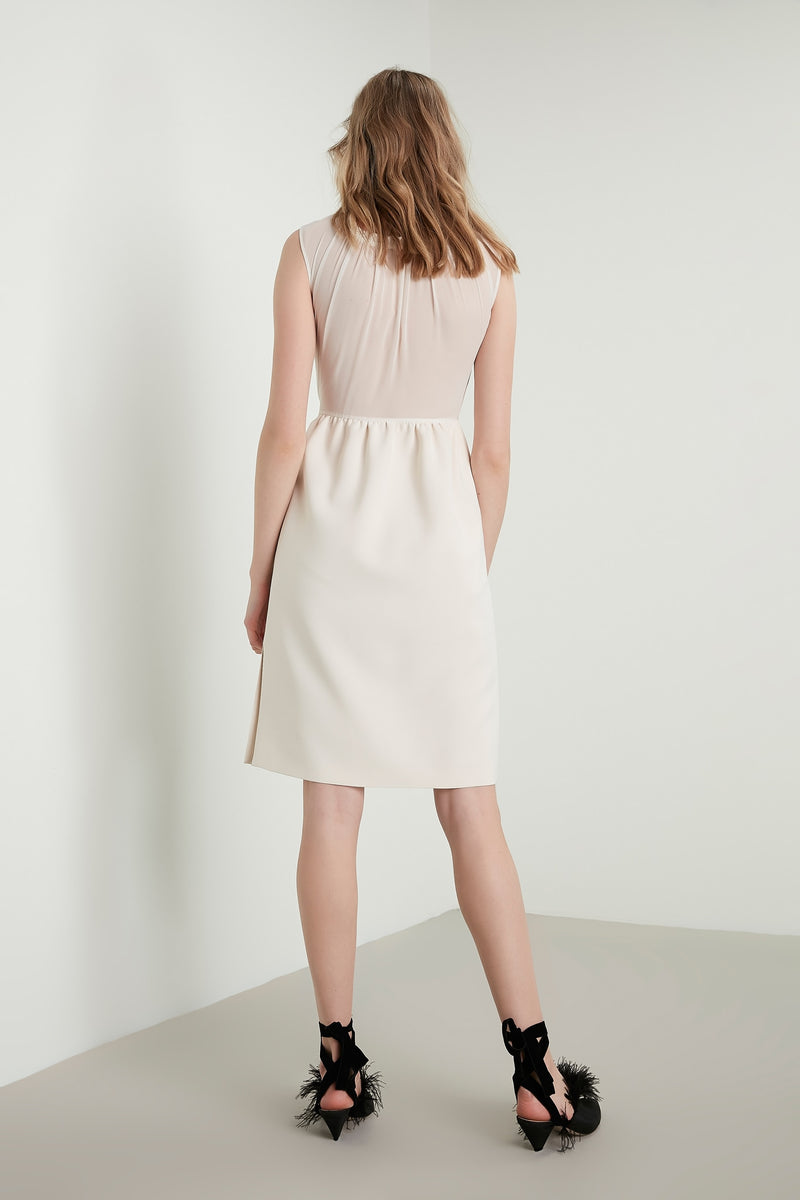 Machka Sleeveless Back Pleat A-Line Mini Dress Cream