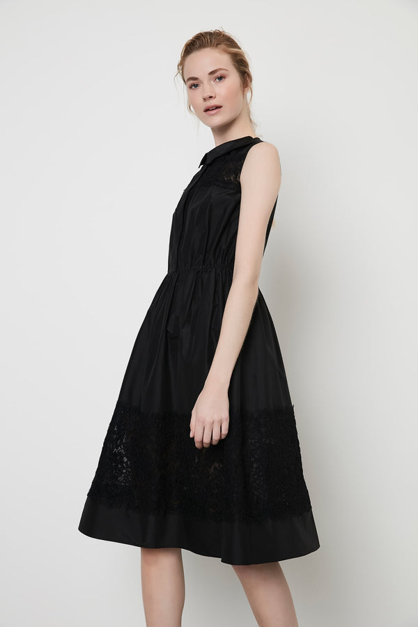 Machka Sleeveless Lace Detail A-Line Short Shirt Dress Black