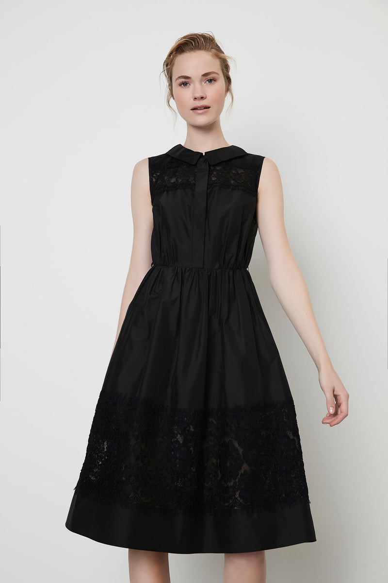 Machka Sleeveless Lace Detail A-Line Short Shirt Dress Black