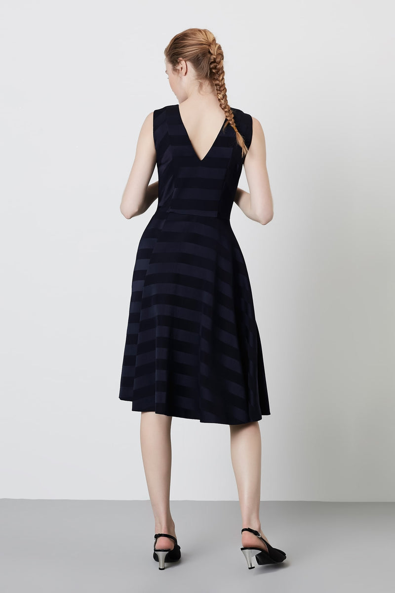 Machka Striped Sleeveless V-Neck Dress Navy Blue