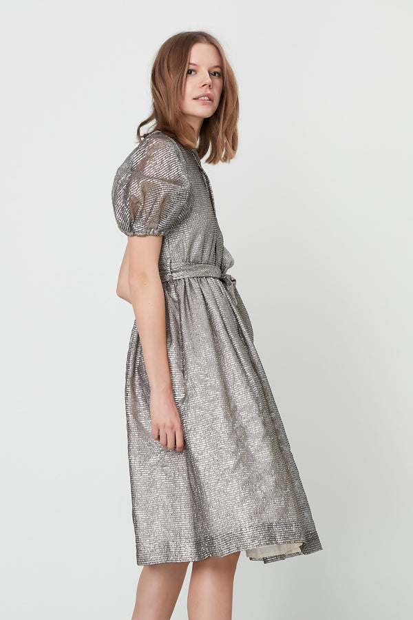 Machka Lurex Belted Dress Silver