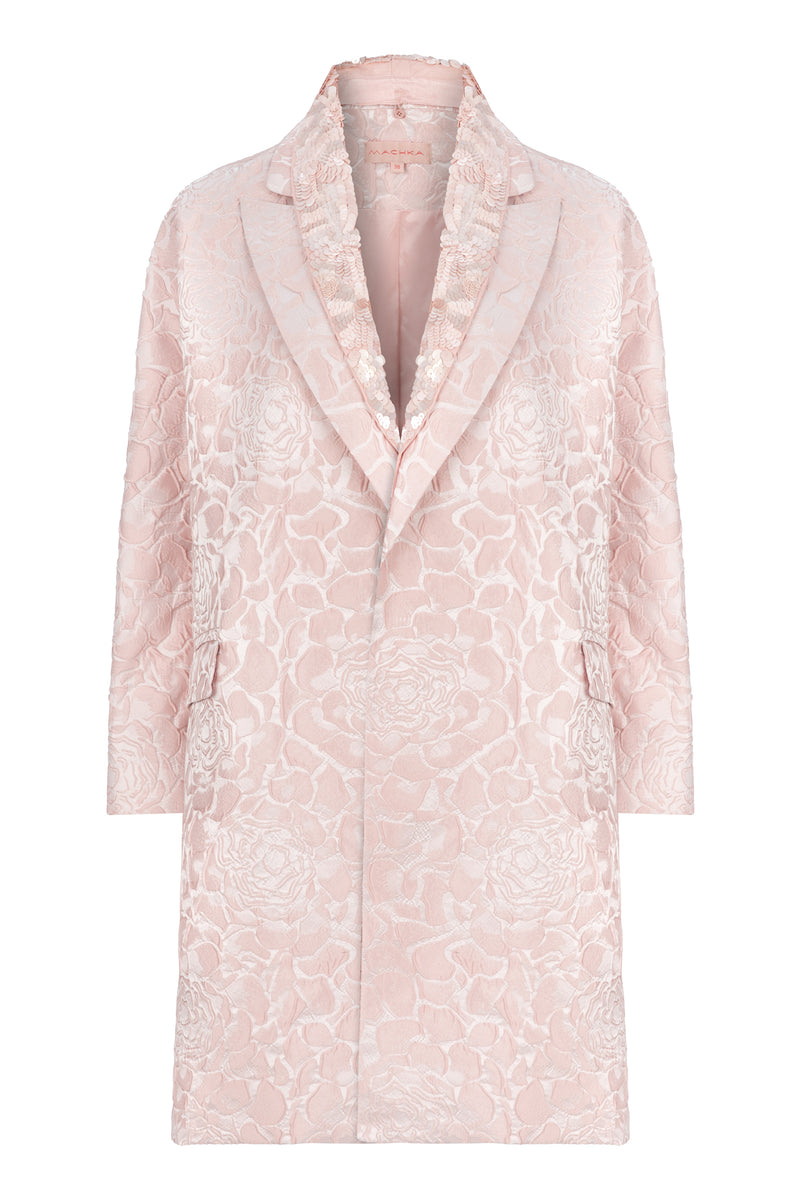 Machka Jacquard Open Front Trench Coat Pink