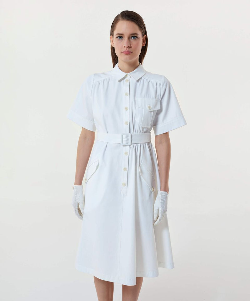 Machka Belted Shirt Dress White