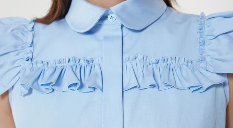 Machka Ruffle Detail Shirt Dress L.Blue