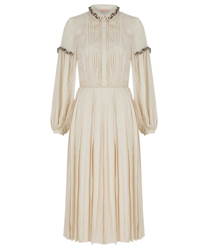 Machka Embellished Pleated Dress Beige