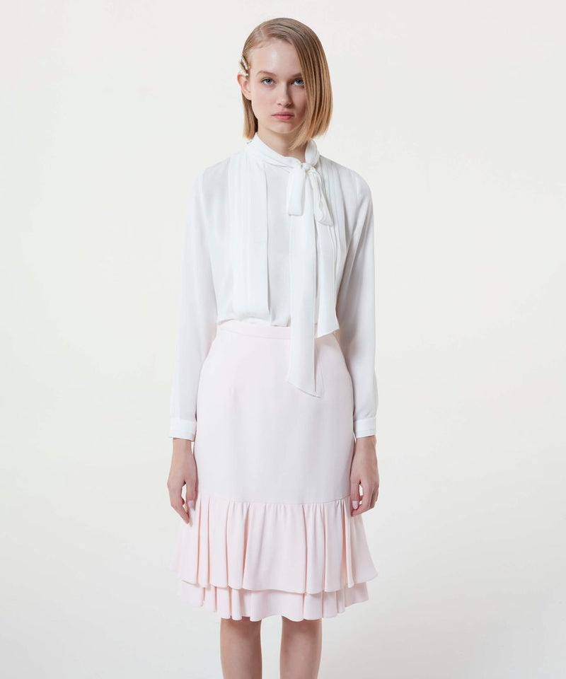 Machka Layered Hem Crepe Skirt Powder