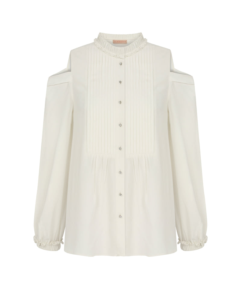 Machka Cut-Out Pleated Shirt  Off White