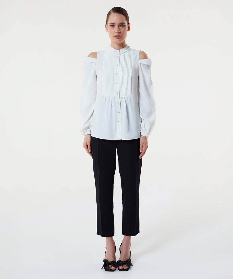 Machka Cut-Out Pleated Shirt  Off White